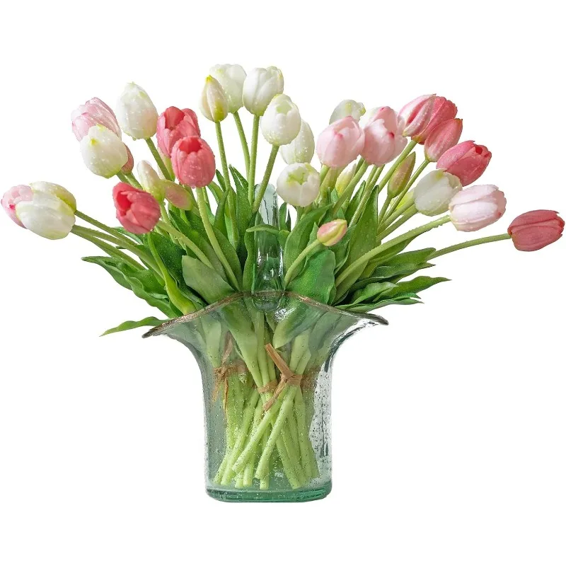 

Real Touch Latex Bouquet, Fake Tulips for Office Wedding Party Home Kitchen Garden Decoration(White Suit 40pcs)