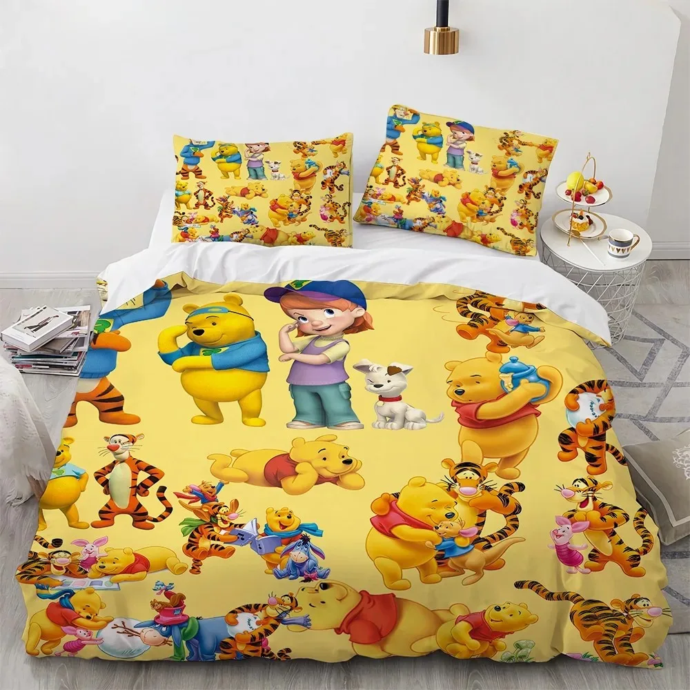 

Disney Cartoon Winnie the Pooh Bedding Set Home Single Double Bed Duvet Cover Pillowcase Boys Girls Duvet Set 2/3pcs Gift