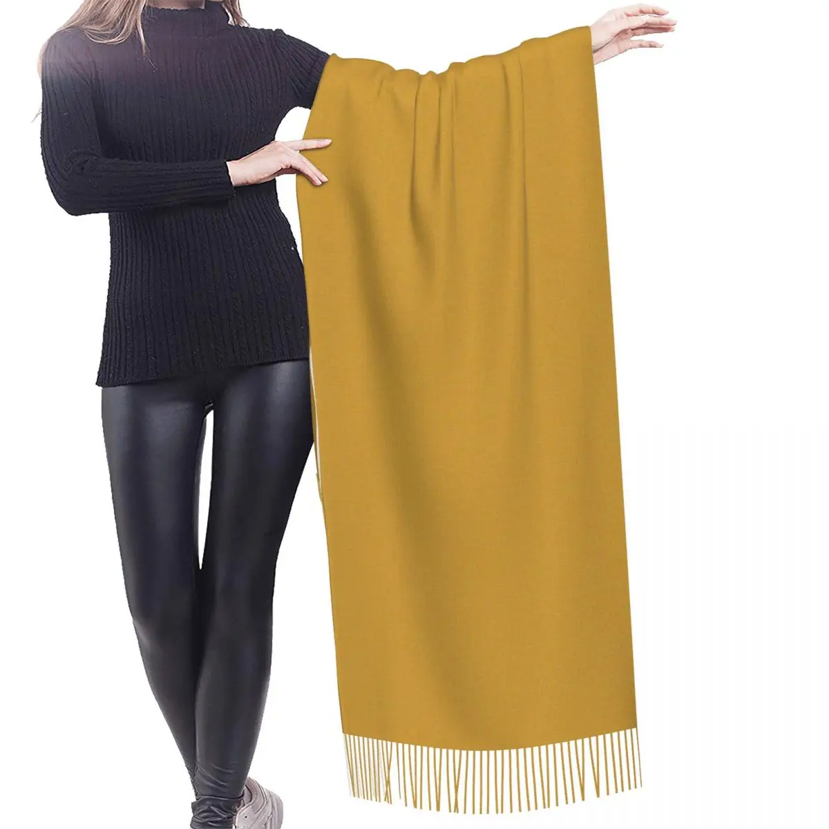 Custom Ladies Long Chevron Pattern Mustard Scarves Women Winter Fall Soft Warm Tassel Shawl Wraps Scarf