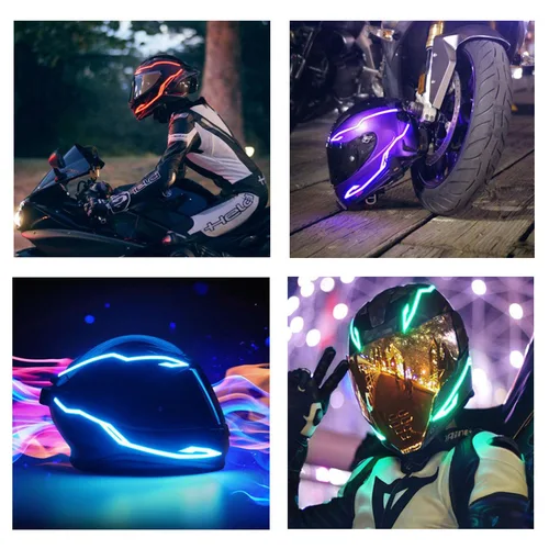 Imagen 2 del producto Luz para casco de motocicleta, casco de señal de conducción nocturna 4 en 1, luz EL, 3 modos, tira de luces Led para casco, Kit de accesorios de decoración