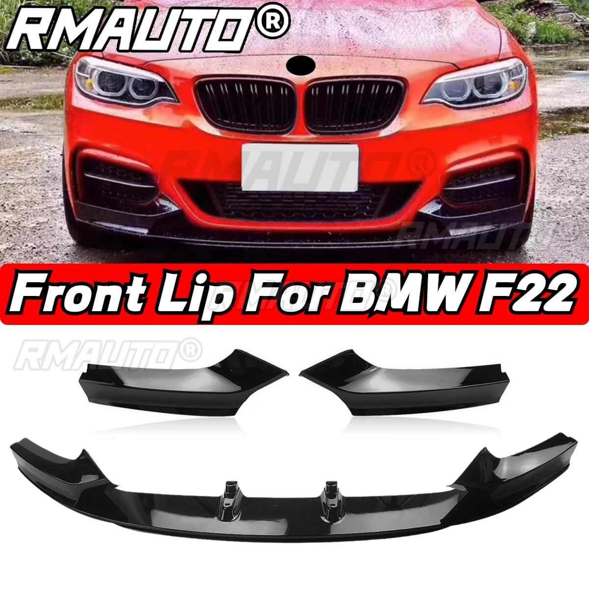 

RMAUTO Car Front Bumper Spoiler Lip Splitter Guard Aprons Cover Body Kit For BMW 2 Series F22 F23 2014-2021 Car Accessories