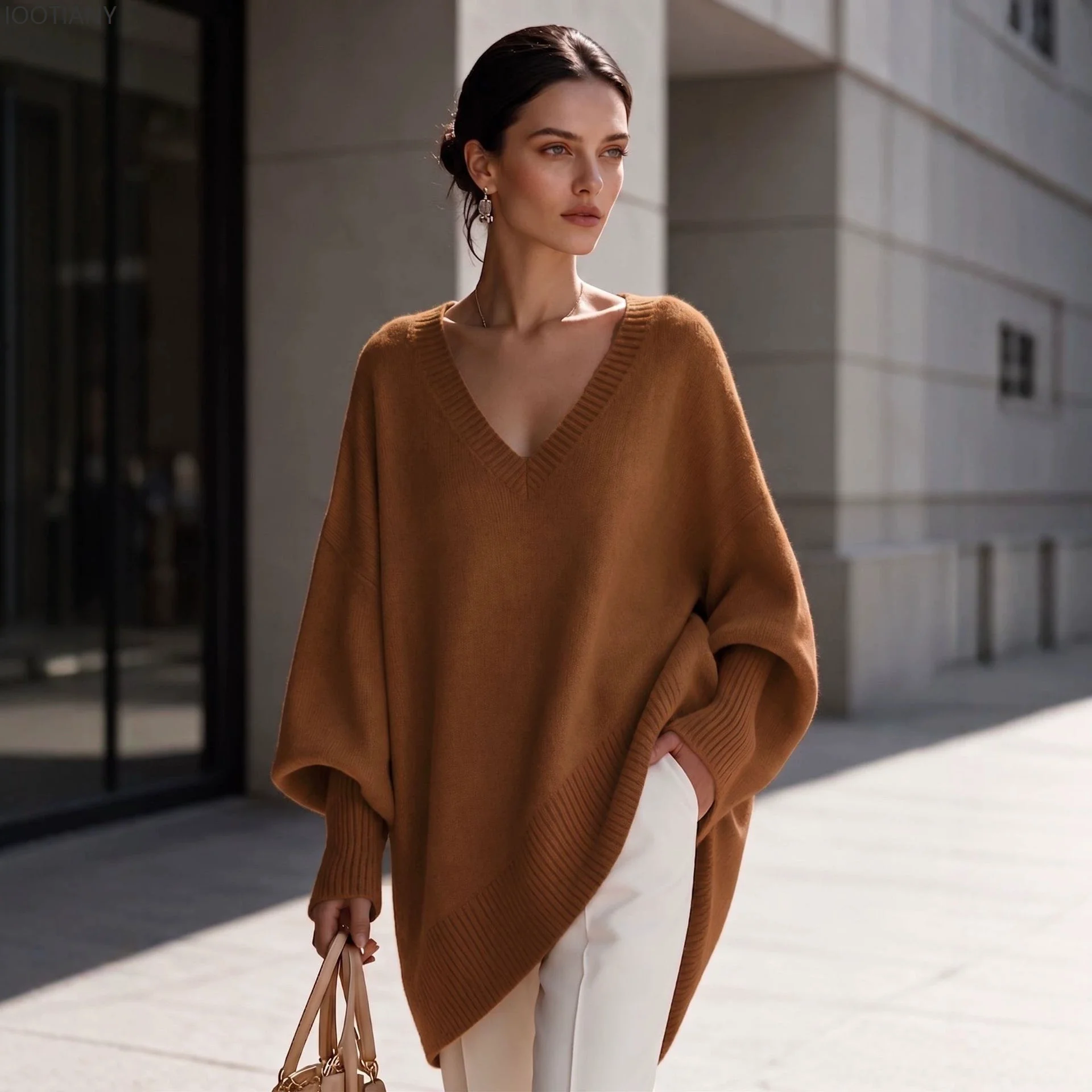 2026 Women's Knitted Sweater Bat Sleeve Solid Color V-Neck Sweater Women's Pullover Bottoming Shirt Basic Soft Knitwear Jumper