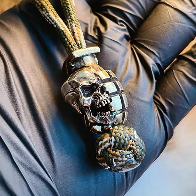 Brass Skull Grenade Knife Beads EDC DIY Paracord Rope Woven Bracelets Lanyard Pendants Accessories Outdoor Tool Hangings