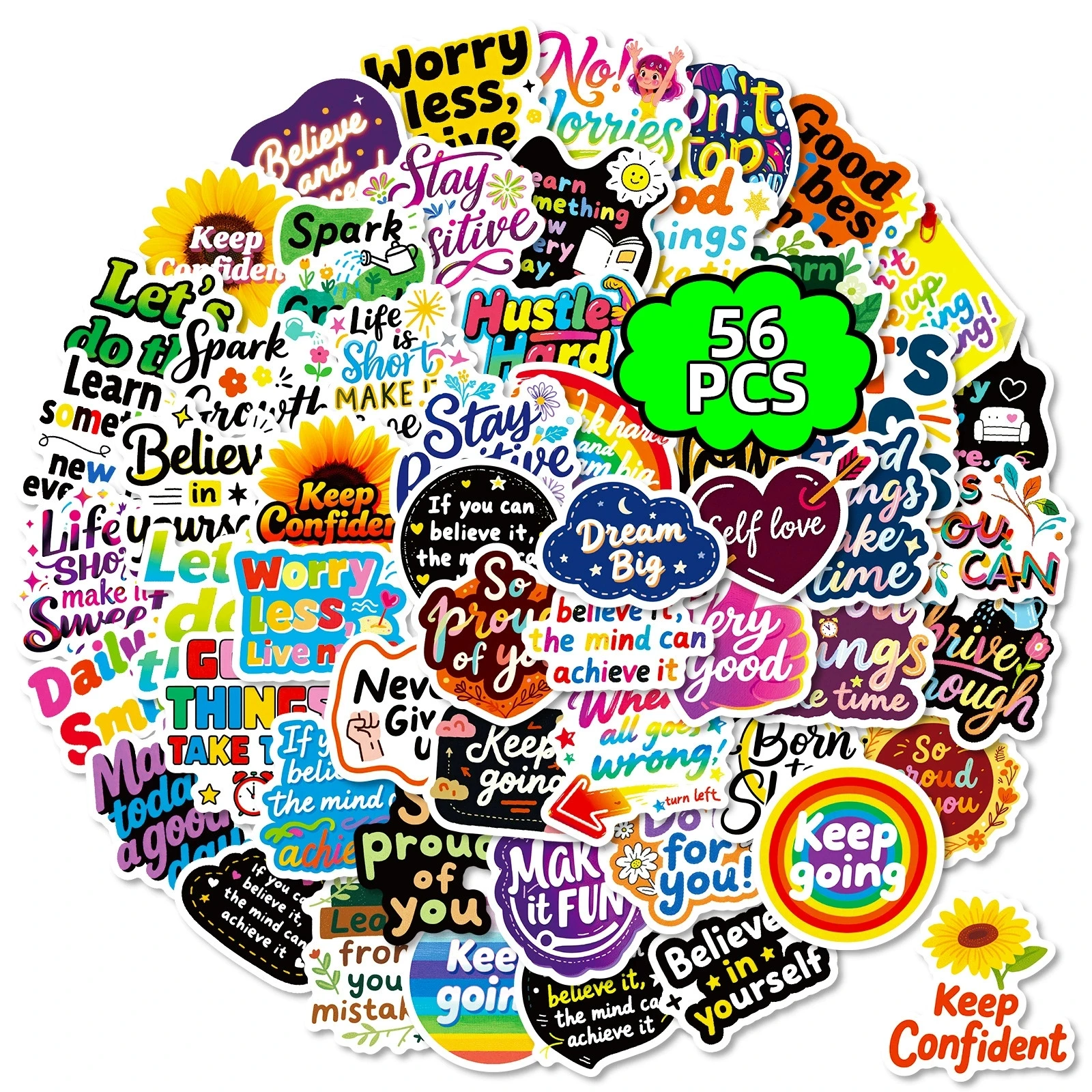 56 قطعة من ملصقات الكتابة على الجدران الملهمة، ملصقات نصية إيجابية، ملصقات قرطاسية مقاومة للماء للكمبيوتر المحمول والكمبيوتر المحمول