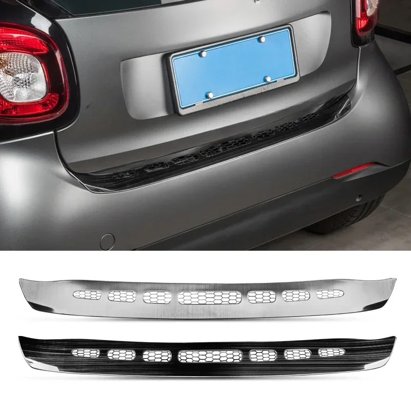 Trunk Rear Guard Plate Sticker Car Rear Bumper Trim for Smart Fortwo 453 Trunk Sill Tread 3D Carbon Fiber Film Stainless Steel