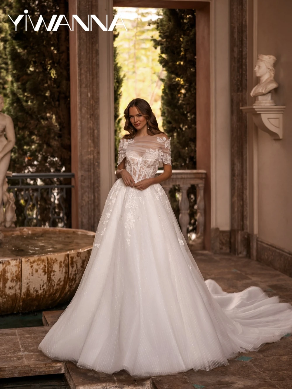 

New Ivory Beaded Lace Appliques Long Wedding Dress Charming Off Shoulder A-line Bridal Gown Customized Dresses For Bride