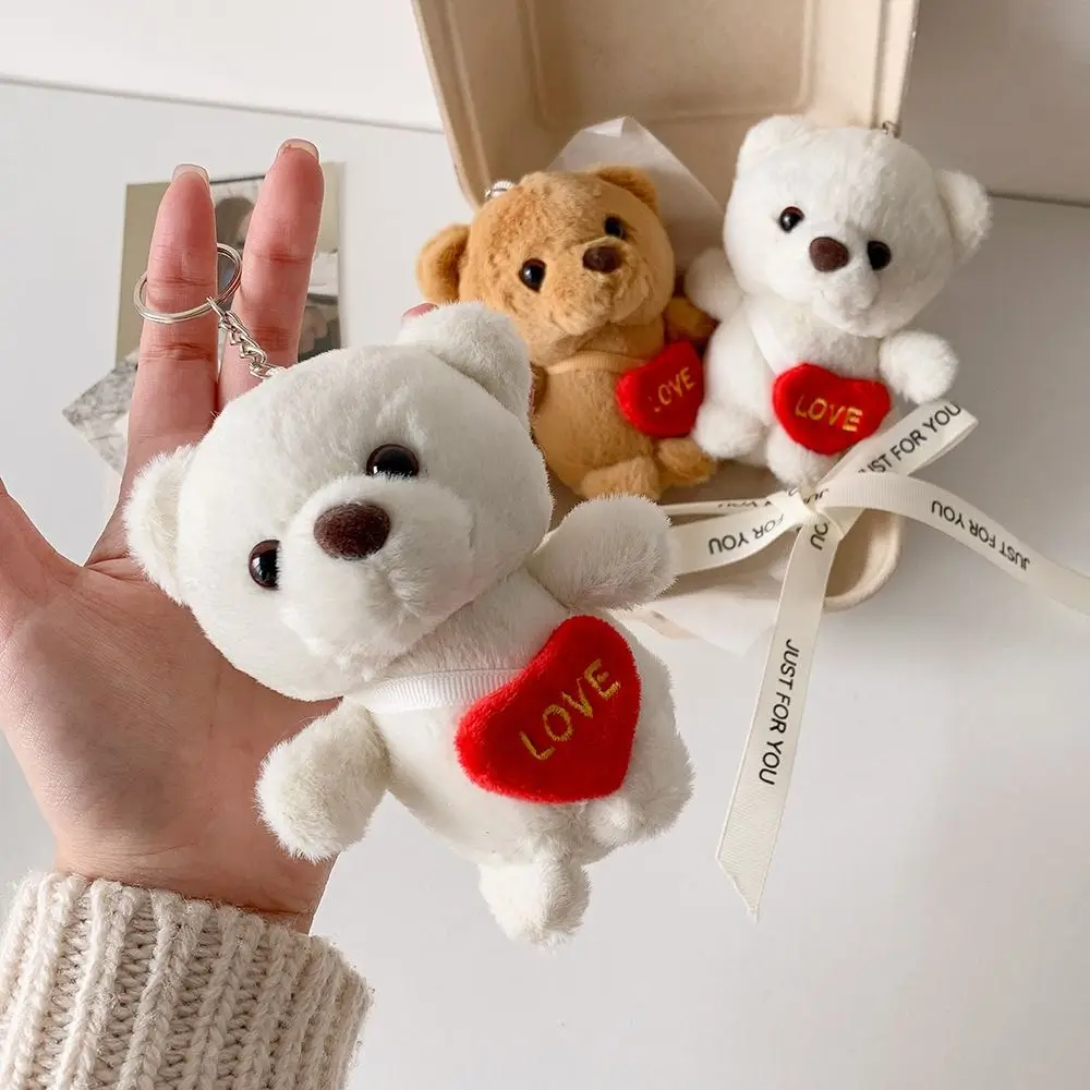 Amour coeur sac à dos ours jouets en peluche mignon dessin animé sac pendentifs décoratifs porte-clés suspendu Couple cartable charme en peluche jouet