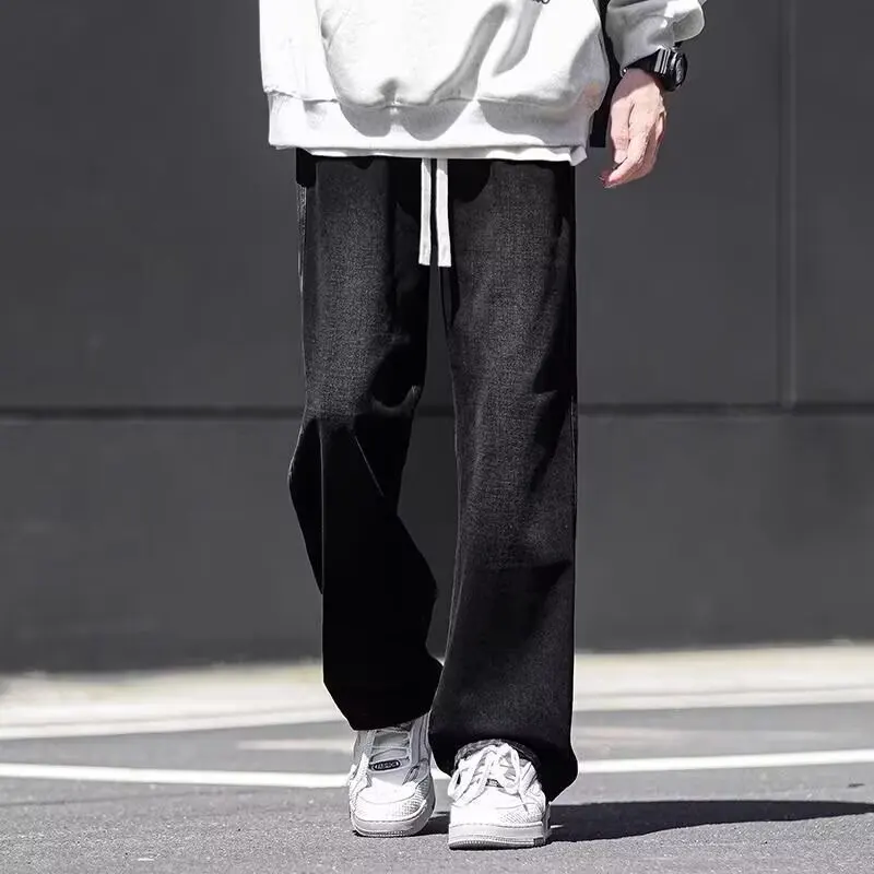 Men Autumn Winter Loose Straight Jeans American Style Vintage Fashion Trend Male Wide Leg Denim Pants Daily Versatile Trousers