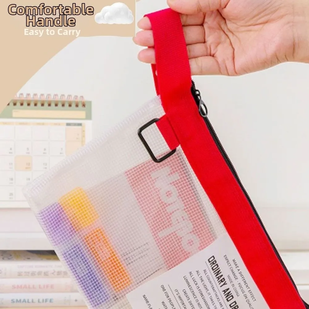 New with Zipper and Handle A3 Project Bag Large Capacity Mesh PVC Mesh Art Bag Thickened Waterproof Storage Bag Office Supplies