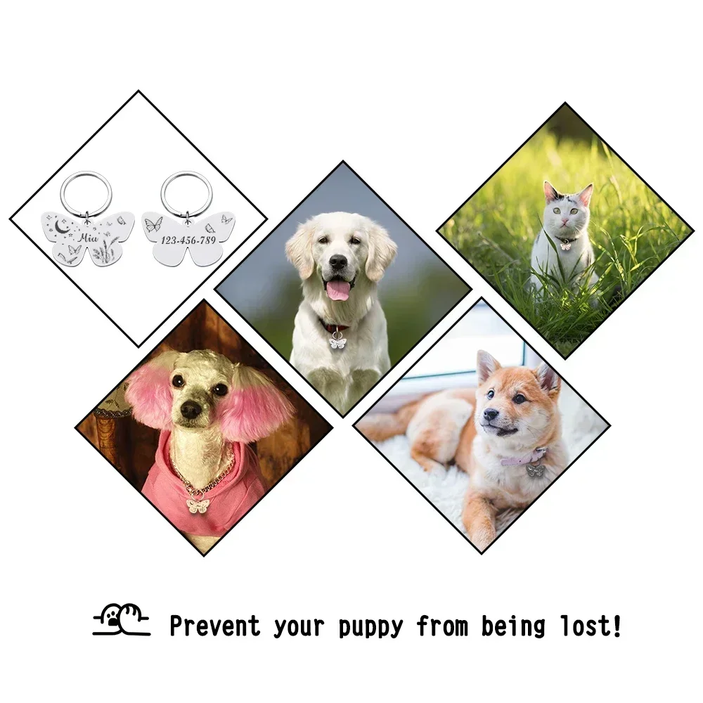 Personalized Pet Dog Tags Free Engraving Kitten Puppy Anti-lost Collars ID Name Tag for Dog Cat Nameplate Butterfly Accessoires