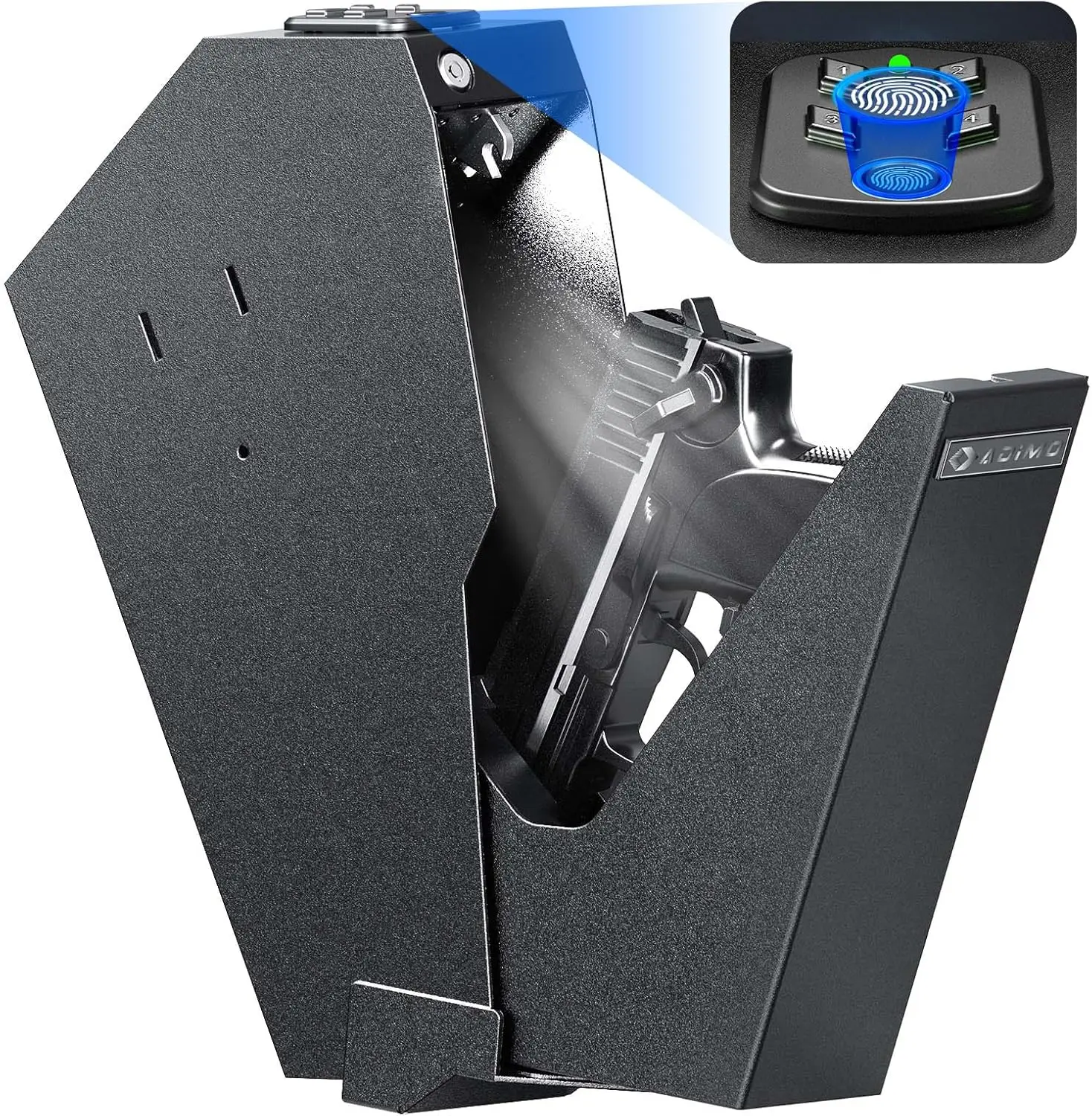 Biometric Handgun Safe with Fingerprint, Keypad & Key Lock for Quick Access, Wall or Desk Mount