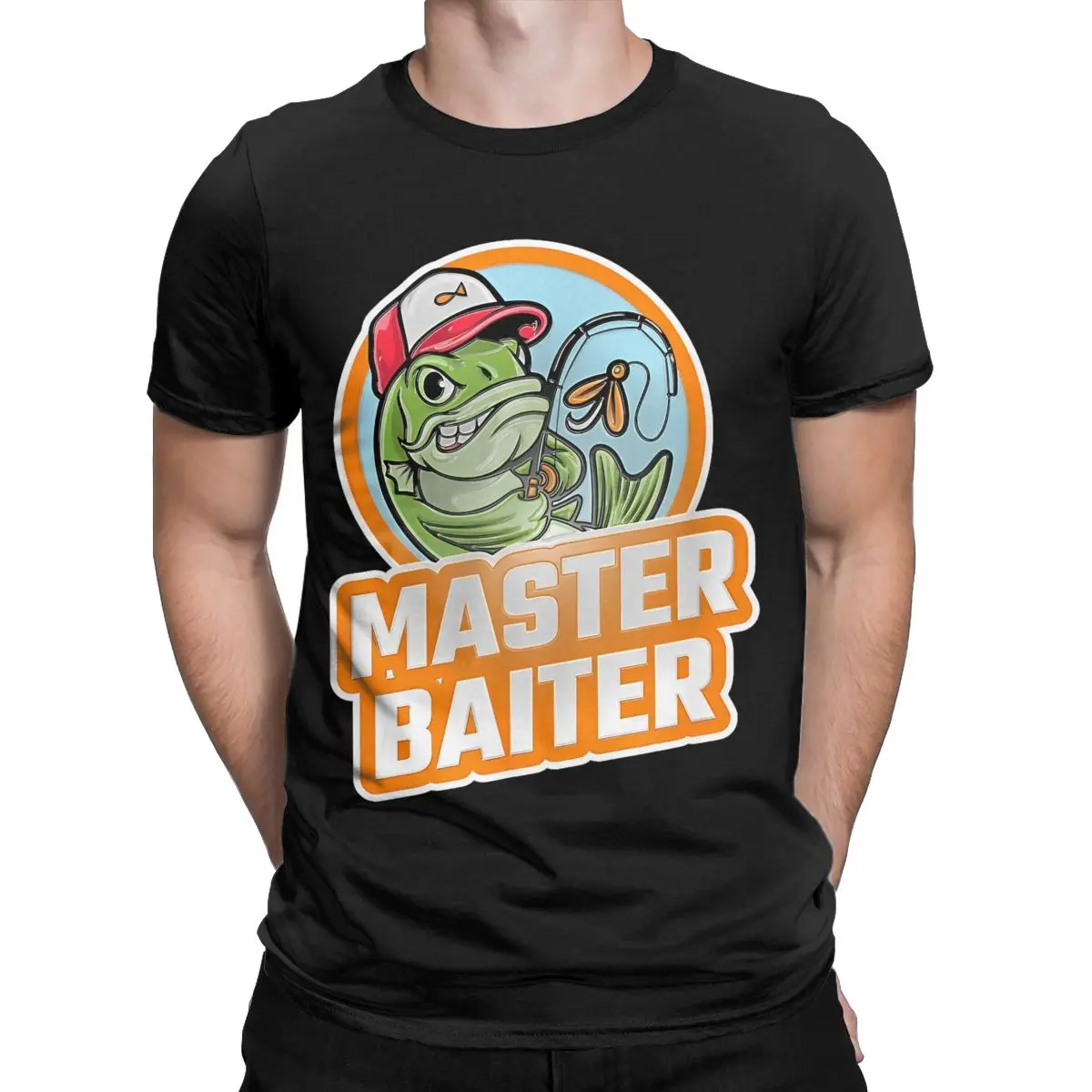 Men Master Baiter T Shirts 100% Cotton Tops Funny Fishing Skills Tees Printed Humor Fisherman Jokes Rod Pole Grandpa T-Shirt