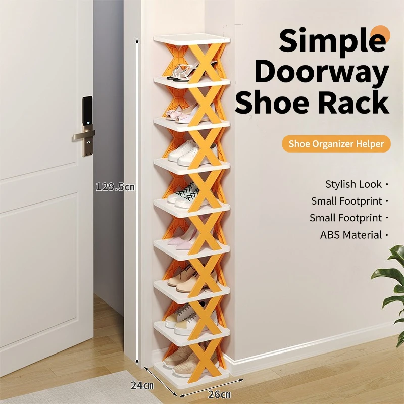 Foldable Vertical Shoe Rack, Narrow Space Saving X-Shaped Plastic Shoe Organizer, Multi Layer Footwear Storage Shelf