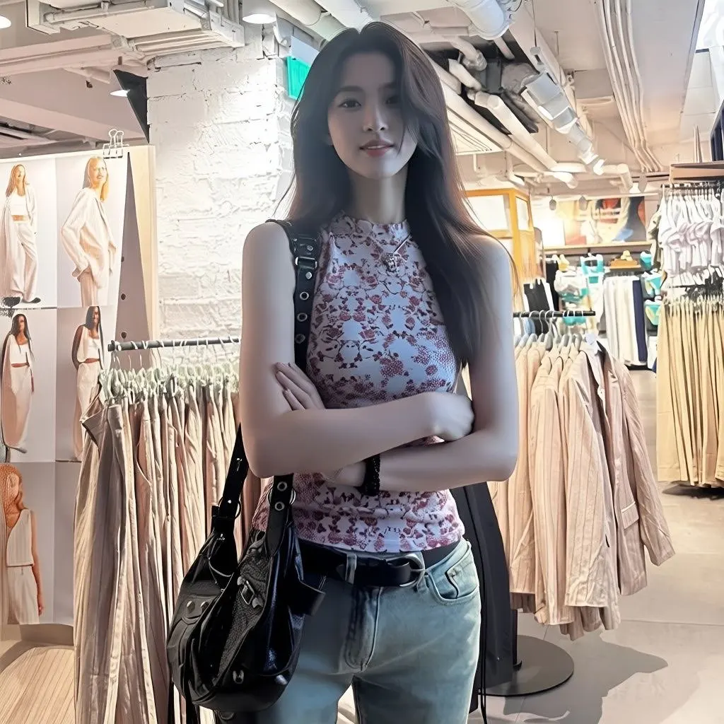 Vintage Floral Print Neck-mounted Tank Top Women Summer Hottie Girl Slim Crew Neck Sleeveless Crop Tops Korean Fashion Clothing