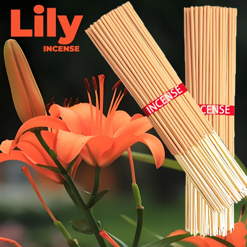 Natural Incense Sticks with Lily Scent, 22cm Handmade Bamboo Incense Sticks, Made from Pure Lily Scent Powder, with a Rich and Long-Lasting Fragrance, Suitable for Yoga, Meditation, Camping, Tea Rooms, and Home Decoration