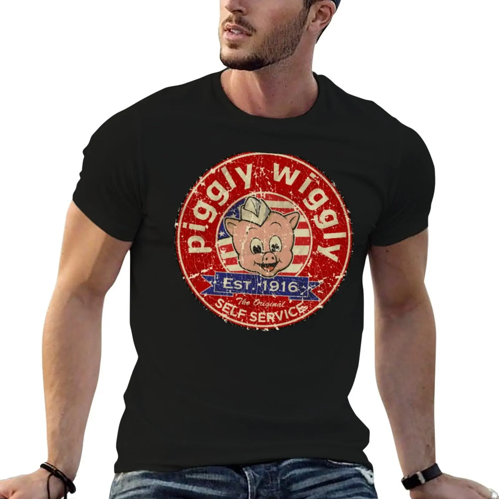 

Piggly t man Piggly T-Shirt pack summer man Wiggly Wiggly t - VINTAGE shirt for 1916 Retro shirts #9 white