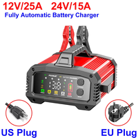 25A Fully Automatic Battery Charger 400Ah 12V 24V Pulse Repair New Assist Start Fuction Protection 50-60Hz for Lead Acid LiFePo4