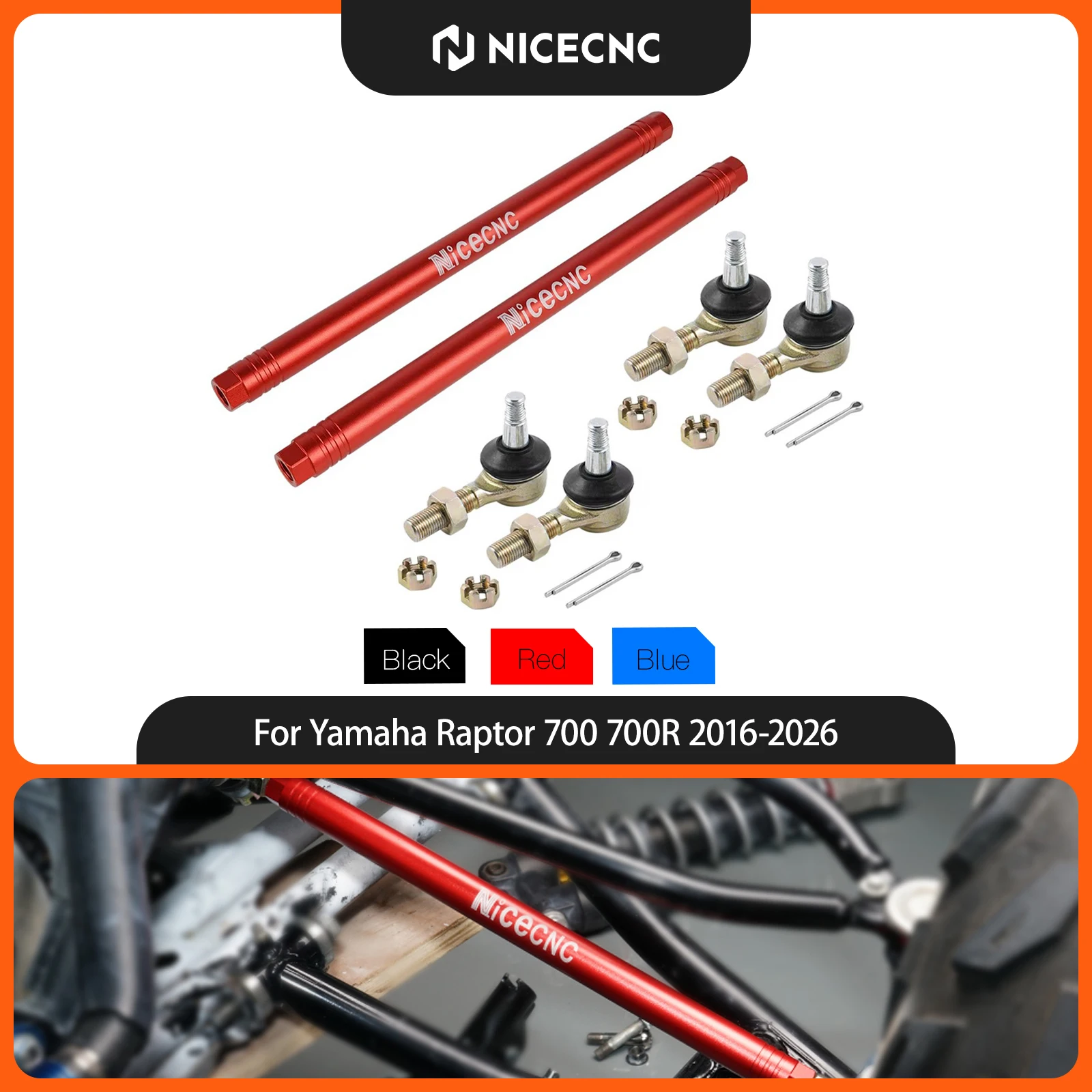 NICECNC ATV Ball Joint Tie Rod Kit For Yamaha Raptor 700 Raptor 700R YFZ450 YFZ450R 2006-2024 Accessories Aluminium Tie Rod Ends