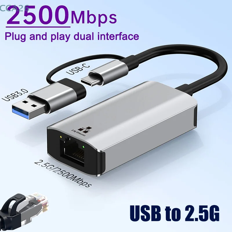 

Fast 2500M Ethernet Network Card, Wired USB/Type-C to RJ45 for PC and Laptop