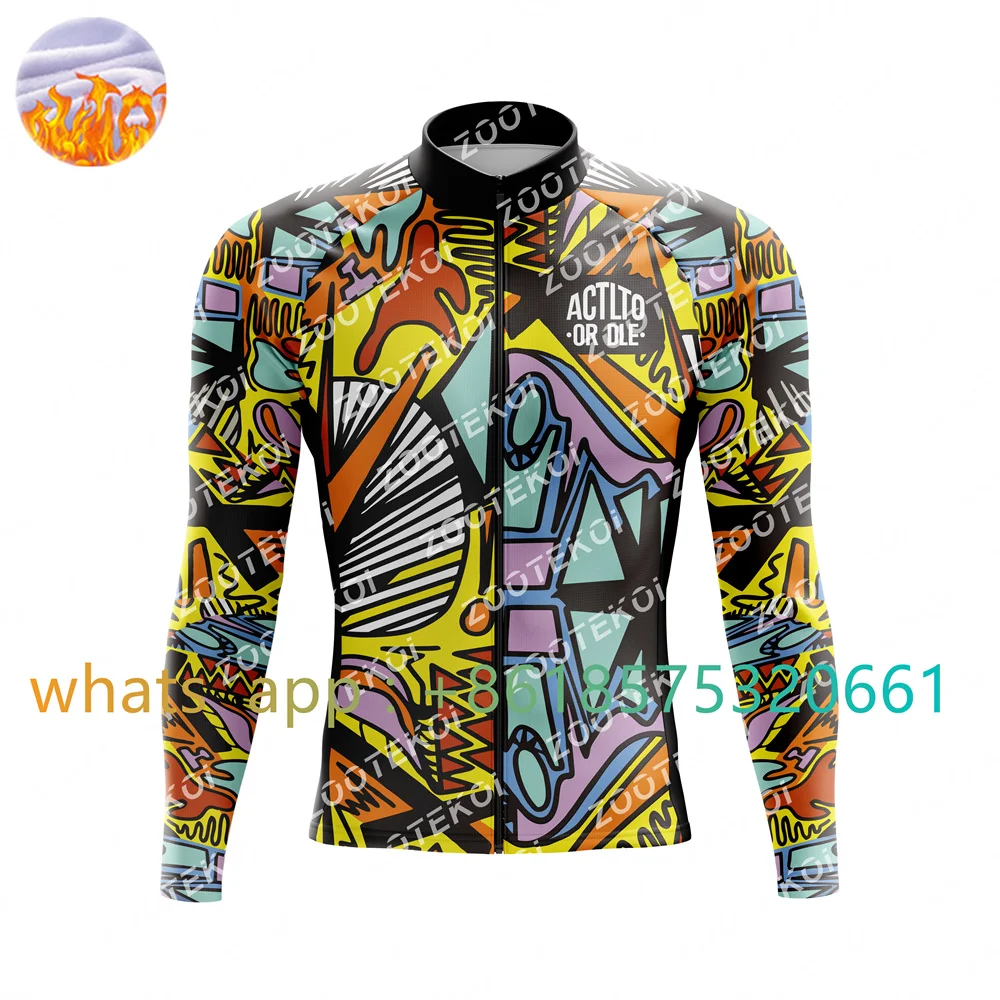 Actlto Or Dle Winter Thermal Fleece Cycling Jersey Winter Fleece Ropa Ciclismo Men Mountain Bike Bicycle Long Sleeve Clothing