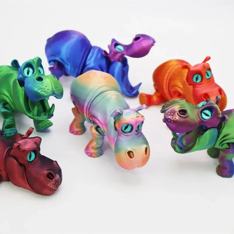 3D Printing Hippopotamus Figures Multi-Joint Movable Simulation Animal for Home Accessories Kids Gift Living Room Decoration