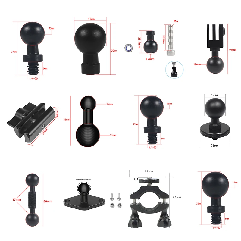 13mm/15mm/17mm/20mm/25mm Ball Head Mount 1/4