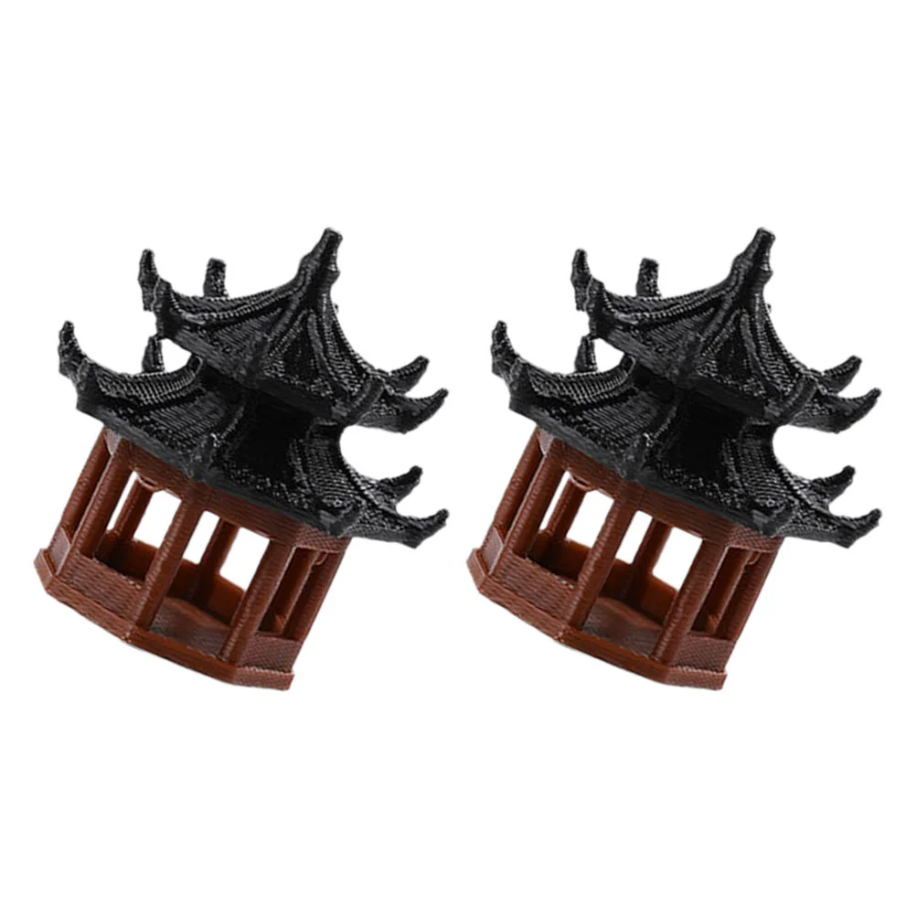 

2 Pcs Foldable Tiny House Micro Landscape Gazebo Pavilion Adornment Artificial Greenery Stems Plastic Model