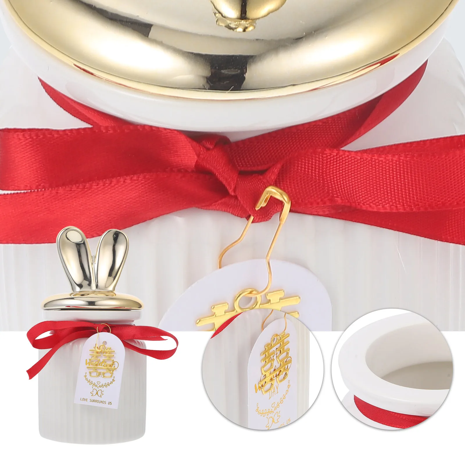 

Decorative Ceramic Storage Jar Kitchen Cartoon Canister Multi-Use Candy Tea Food Container Bowknot Ribbon Ceramic Tea Canister