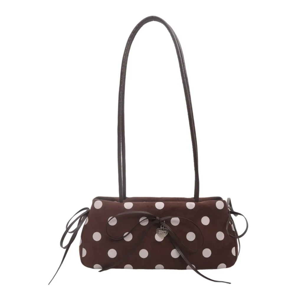 Elegant PU Leather Shoulder Bag Polka Dot Pattern Bow Decor Underarm Bag Women Handbag