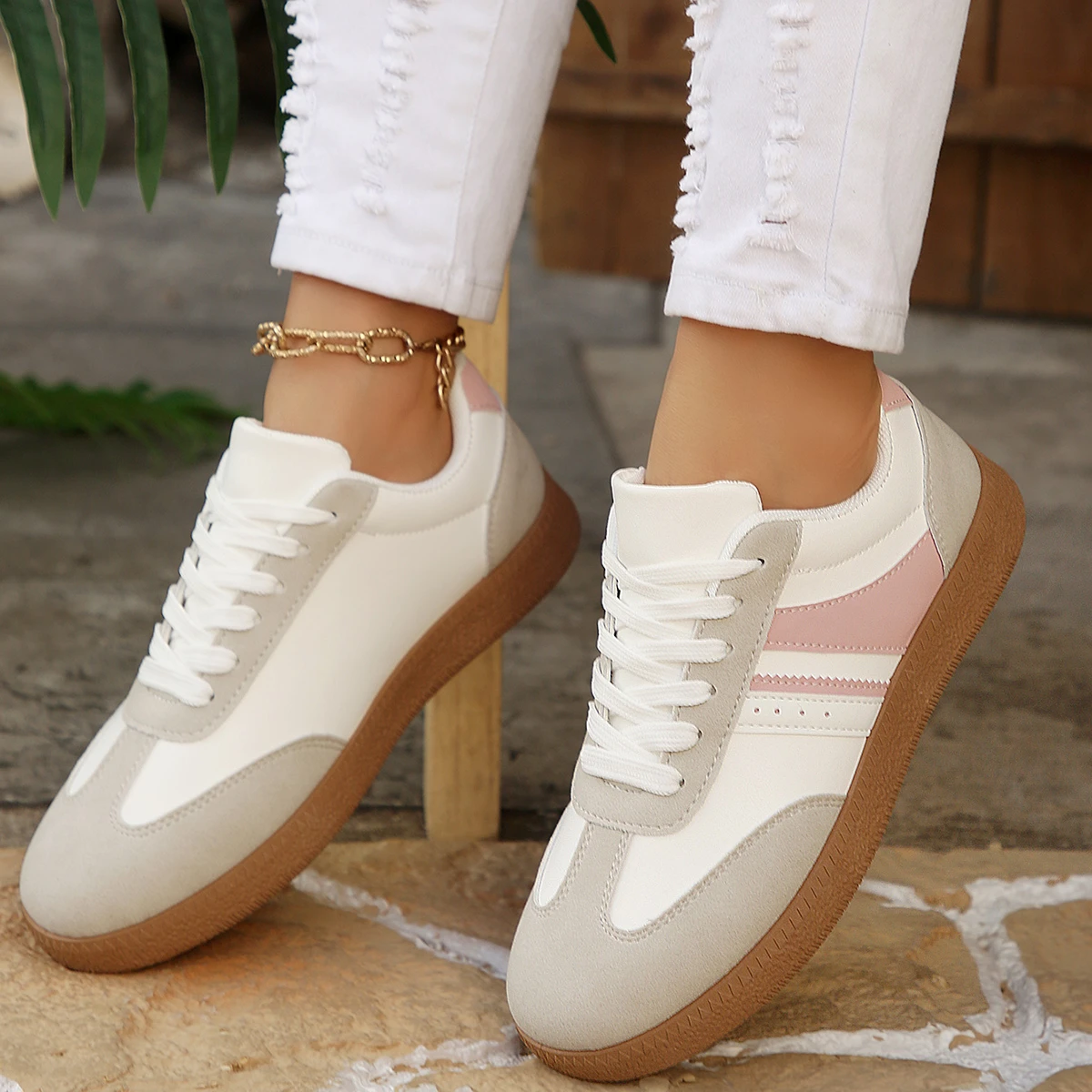 2026 Fall Women's Fashion Suede Sneakers with Double Buckle Metal Details Lightweight Breathable Comfortable Casual Flats