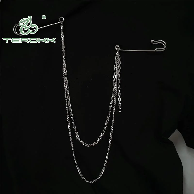 جديد الشرير مزدوجة الطبقات السراويل سلسلة مع بروش دبوس للنساء الرجال الهيب هوب الخصر سلسلة فستان مجوهرات القوطية روك اكسسوارات