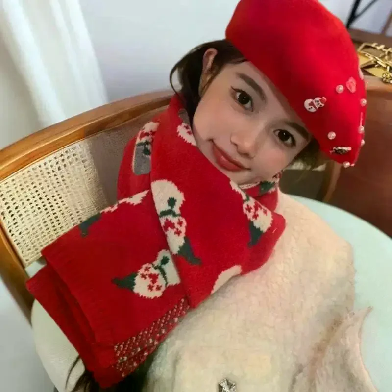 

Стильный рождественский зимний шарф с оленями и снеговиком, теплая накидка; Красный сезонный студенческий подарок для пары для защиты шеи