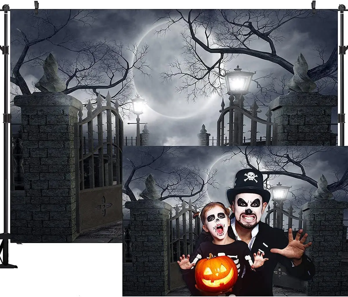 

Halloween Night Full Moon Backdrop Gloomy Woods Graveyard Horrible Cemetery Spooky Photography Background Decor Photo Booth Prop