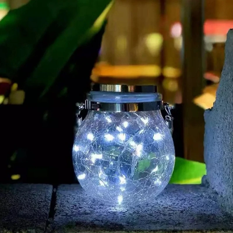 Hanging Solar Lights Outdoor, Decorative Cracked Glass Ball Light, Solar Powered Waterproof Lighting