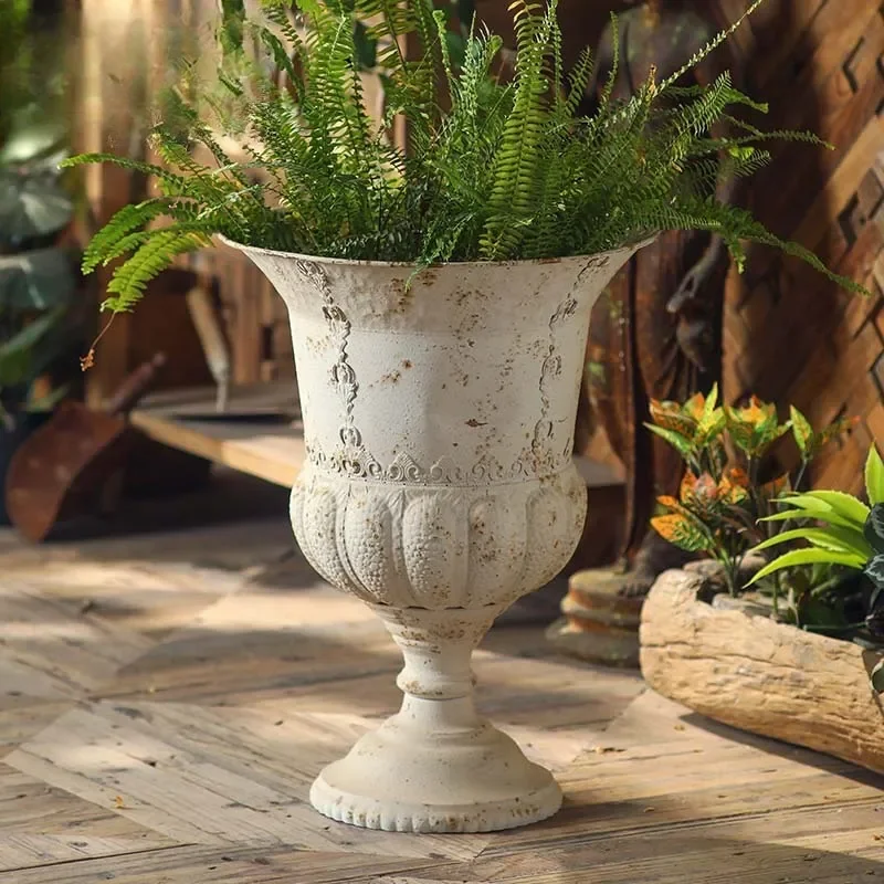 Vintage Roman Style Ceramic Flower Pot Large Outdoor Garden Floor Vase Antique Home Decor Ornament Rustic Planter for Patio