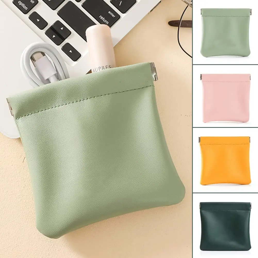 Small Makeup Bag Travel Lip Balm Sleeve Pouch PU Leather Automatic Closing Cosmetic Bag Earphone Lipstick Sundries Storage Bag