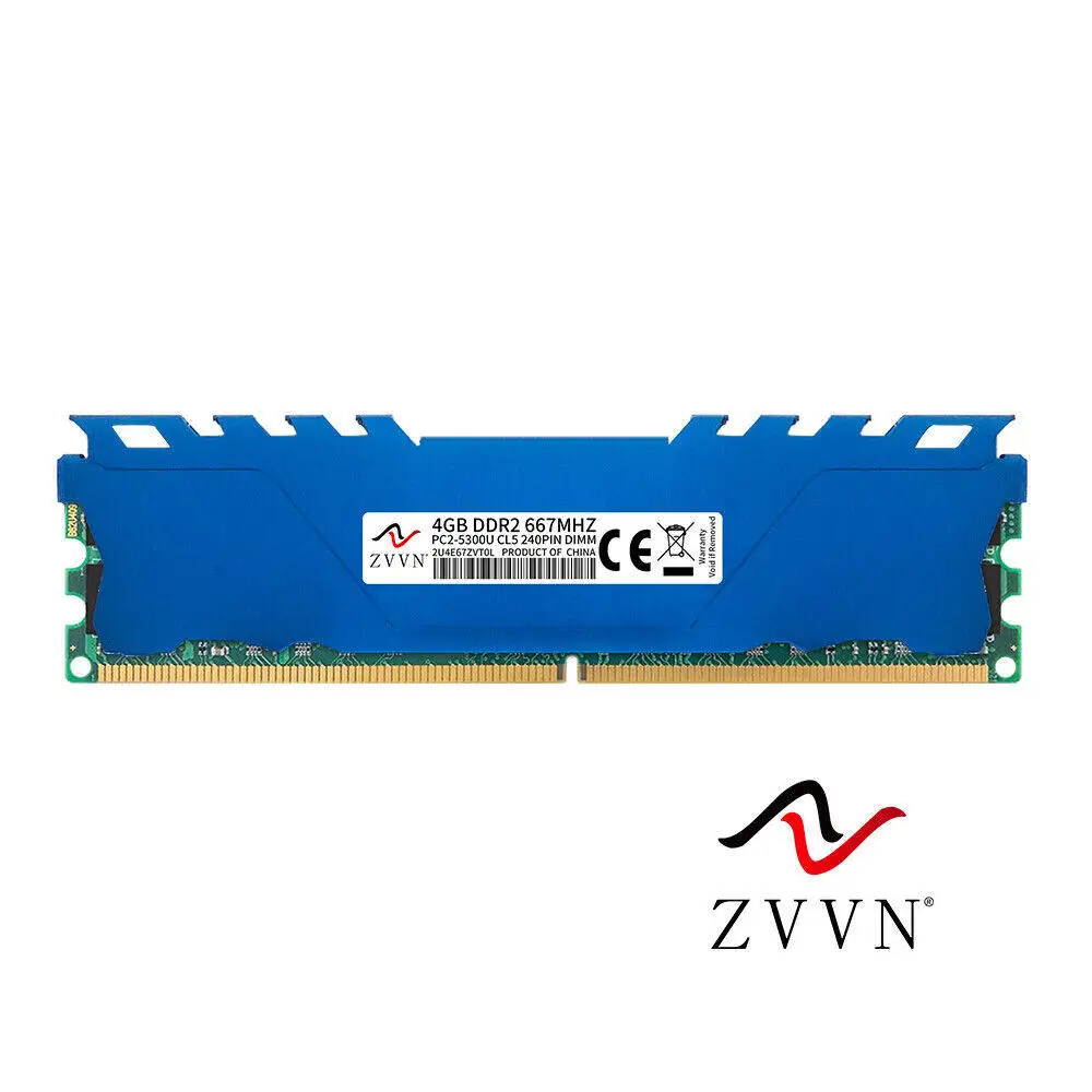 ZVVN 4GB DDR2 667MHz PC2-5300U CL5 240Pin Intel DIMM Desktop PC Memória RAM Azul