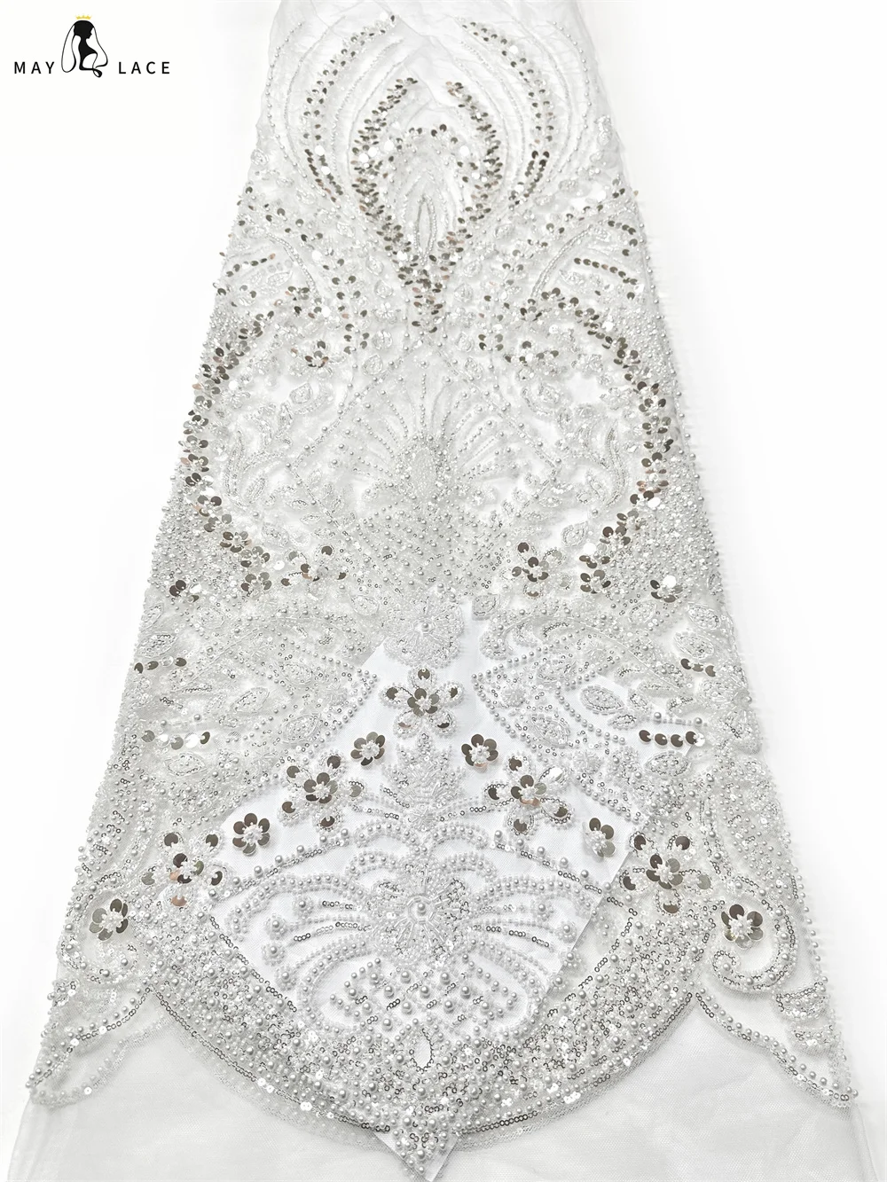 

2026 African Nigerian High-Quality White Sequins Tulle Lace Fabrics French for Prom Dresses Beads Embroidery Sewing Net Cloth