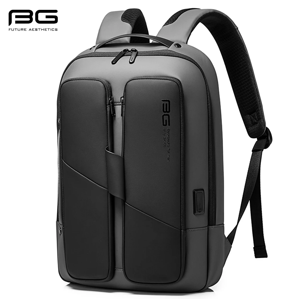 BANGE Men\'s Multifunctional Compartment Minimalist Curve Design Laptop Backpack 15.6-inch Daily Business Bag Mochila Ladies Bag