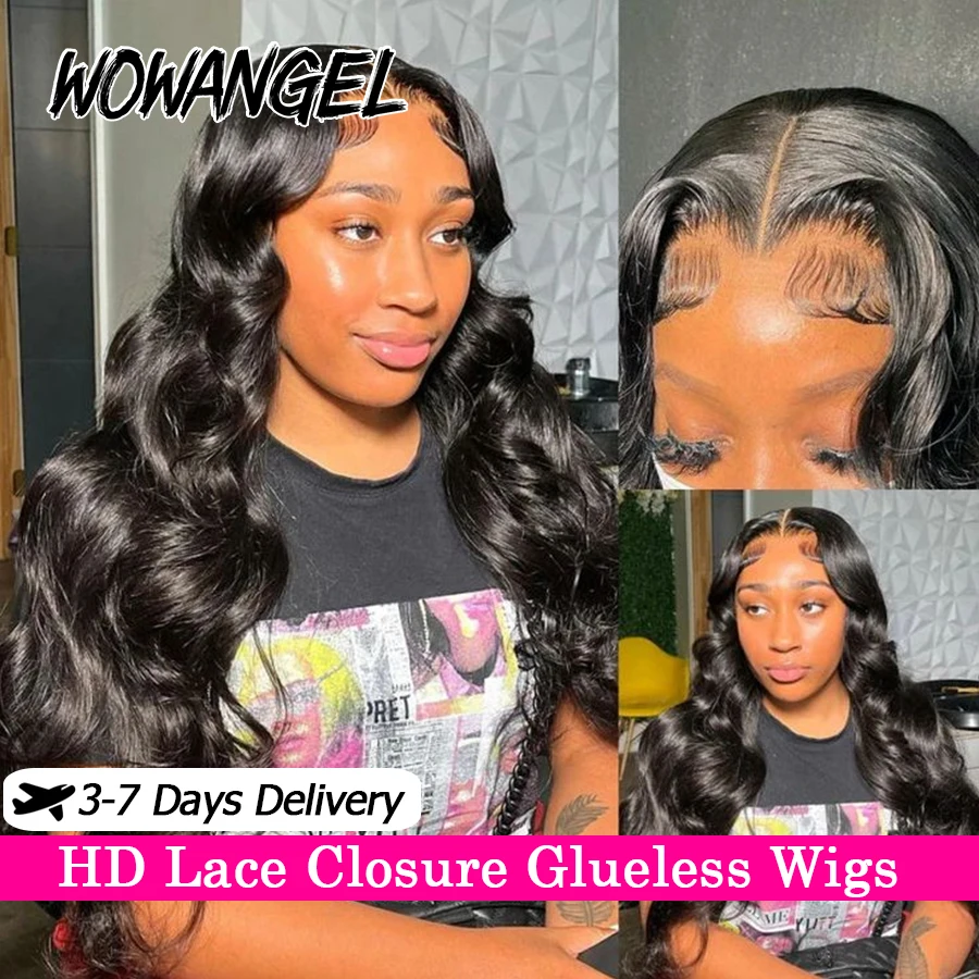 WowAngel Body Wave Pre Cut 9x6 HD Lace Closure Glueless Wigs 5x5 Lace Closure Human Hair Wigs Ready To Wear Melt Skins For Women