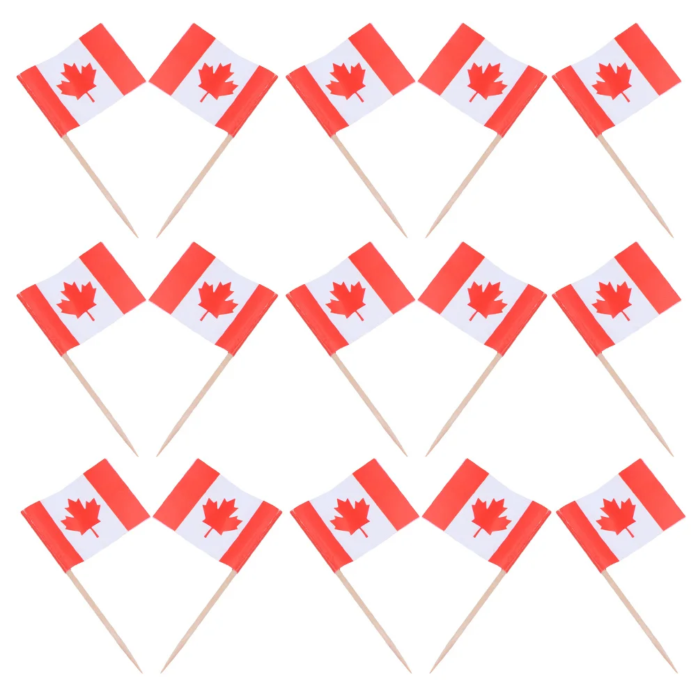 150Pcs Canada Flag Toothpick Double Sided Mini Food Picks Cake Toppers Cupcake Flags Appetizer Fruit Markers Party Decorations