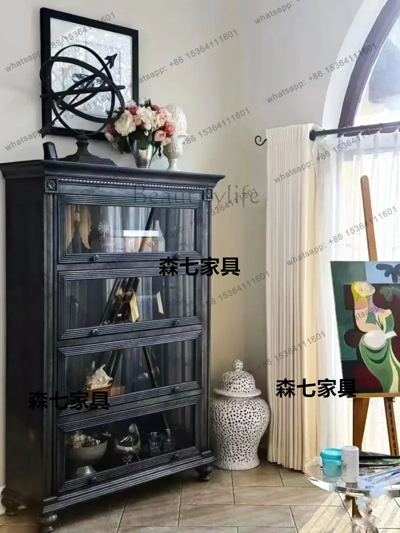 LD retro French solid wood old bookcase simple floor-to-ceiling bedroom storage dining side cabinet