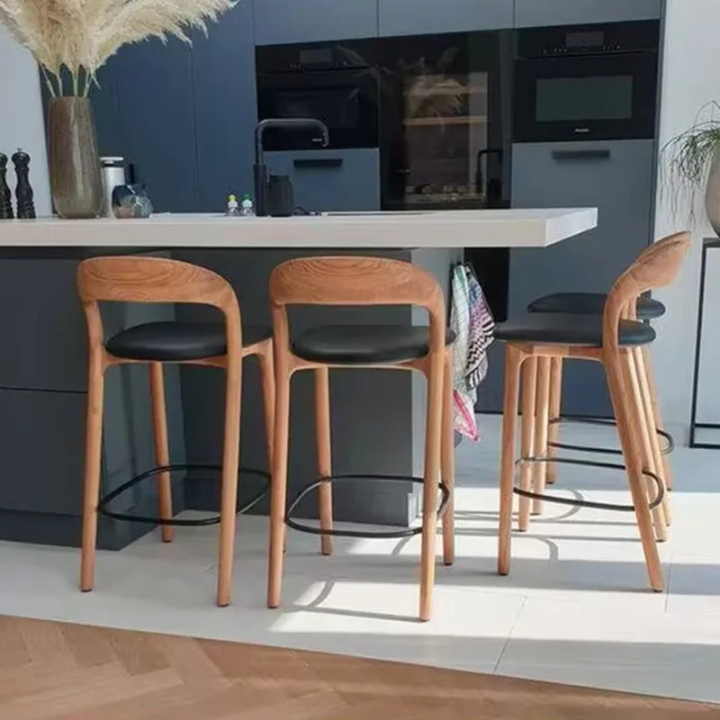 Chaises de réception de bar en bois, nordique, moderne, en cuir, pour saloon, comptoir de bibliothèque relaxante, meubles de maison Sgabello Cucina