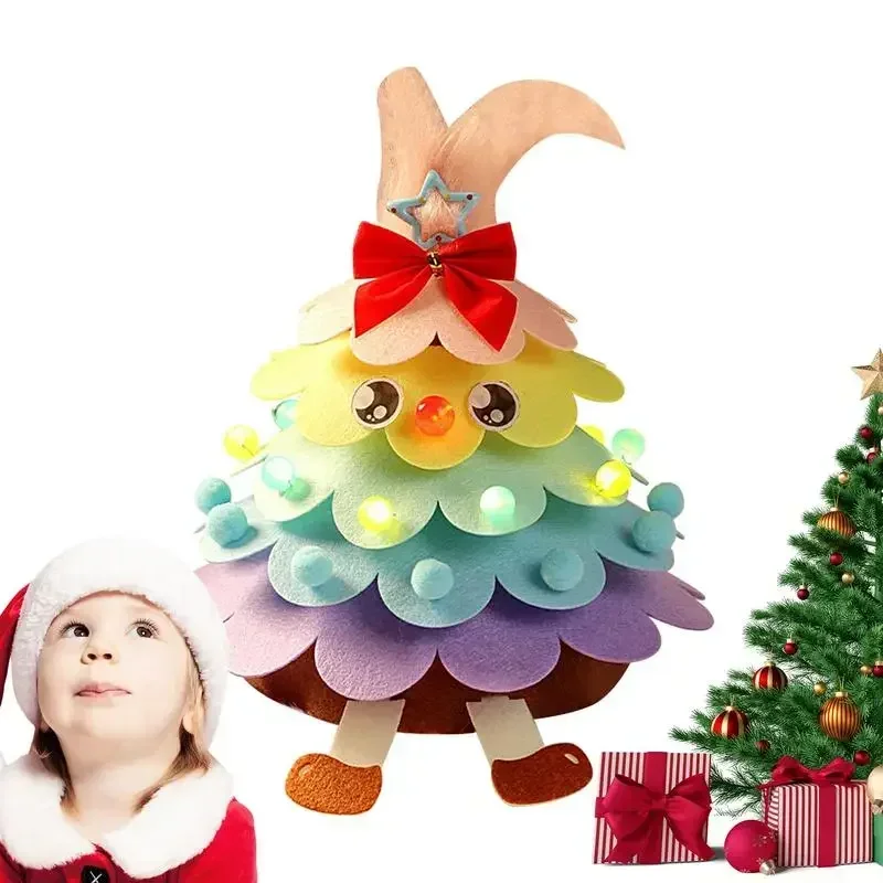 Árbol de Navidad de fieltro para niños, adorno de mesa de elfo hecho a mano, Kits de artesanía de fieltro para decoraciones navideñas