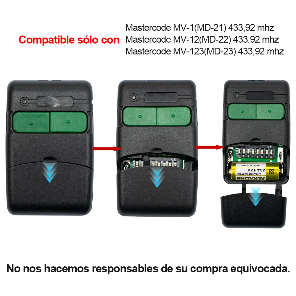 Garage Door Remote Control Compatible With MASTERCODE MV-1 MV-12 MV-123 MV1 MV12 MV123 MD-21 MD-22 MD-23 433.92MHz