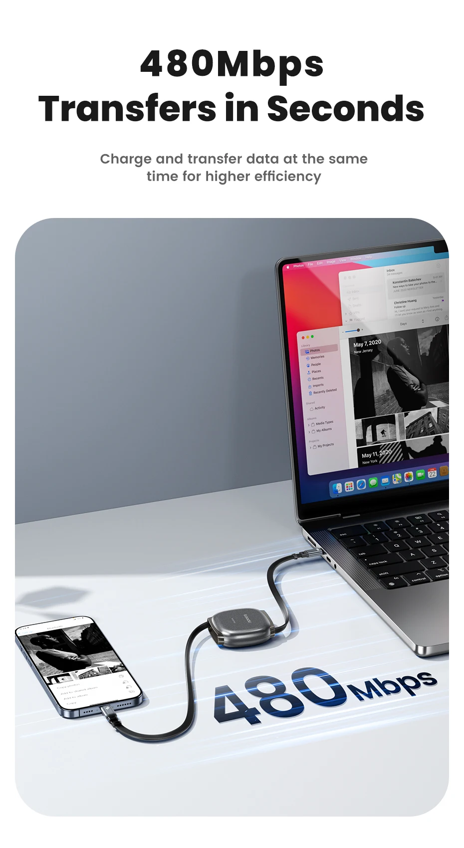 Toocki 5/10 Stück 100W Einziehbares USB-C-Kabel TPE Flach Automatisch Aufrollbar Einstellbares Schnellladekabel Typ C zu C für iPhone Samsung – Detail 9