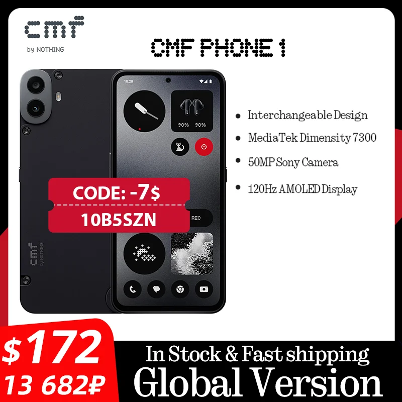 Versão global CMF Phone 1 tela AMOLED de 6,67 polegadas 120Hz Mediatek Dimensity 7300 5G 50MP 5000 mAh IP52 33W carregamento rápido Phone1