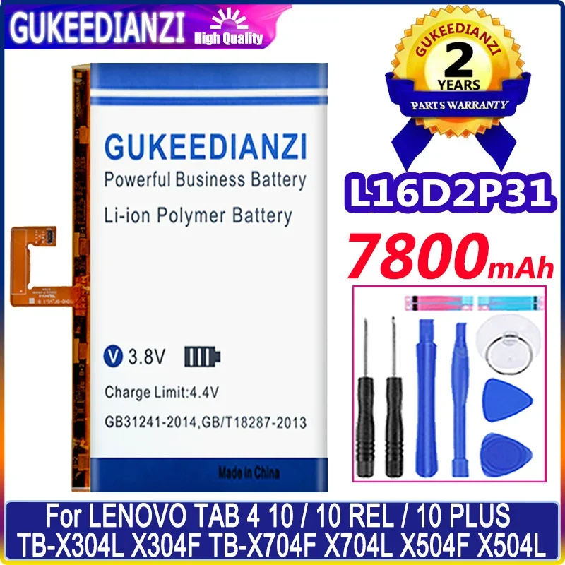 

GUKEEDIANZI Battery 7800mAh L16D2P31 For LENOVO TAB 4 10/10 REL/10 PLUS TB-X304L X304F TB-X704F X704L X504F X504L