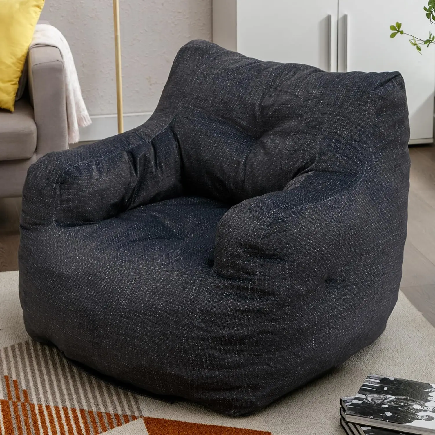 Bean Bag Chair Large Bean Bag Chair for Adults with Armrest Comfy Bean Bag Sofa with Memory Foam Filling Fluffy Lazy Chair