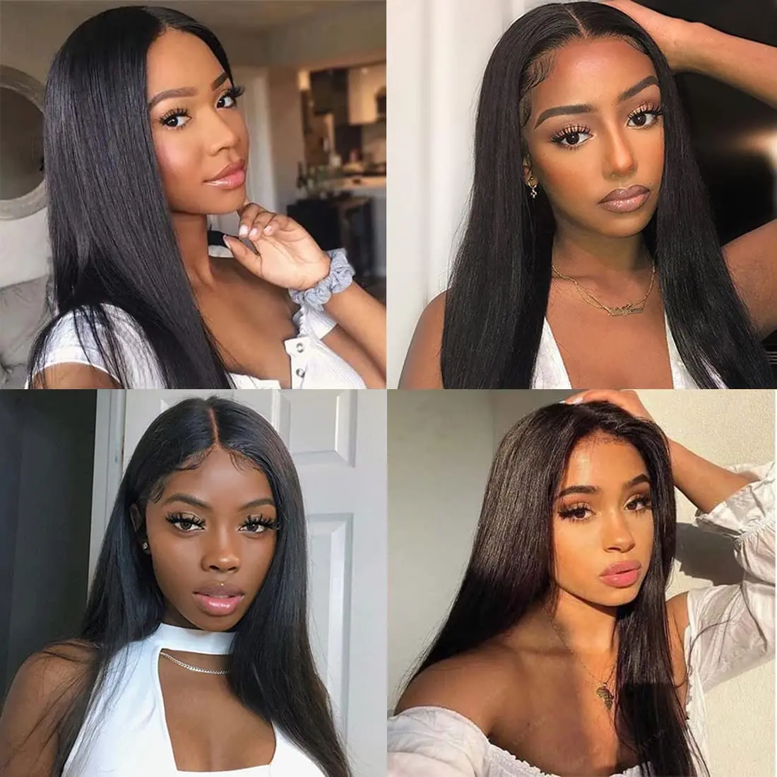 Clipe reto em extensões de cabelo para mulheres, 100% cabelo humano real, cabelo virgem brasileiro, cabeça cheia, cabelo remy